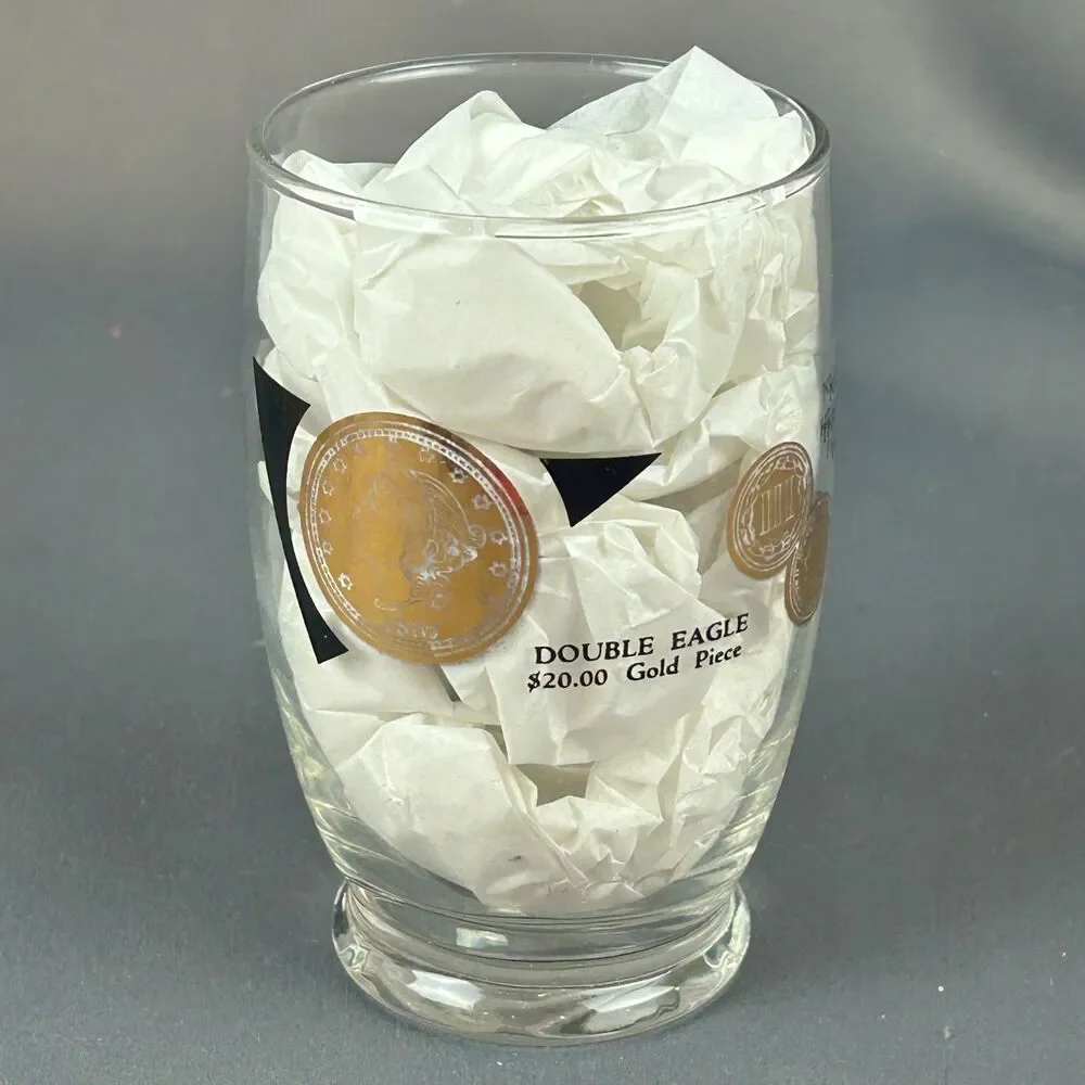 CERA Glasses Gold Black COINS by Bob Wallack MCM Tumbler Set of 6 NOS 1963